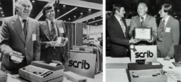 1978 - Le Scrib a remporté un Prix d’excellence aux Etats-Unis dans un concours qui avait pour thème l’application des microprocesseurs et qui était organisé dans le cadre d’une importante exposition d’électronique à Los Angeles, la WESCON 78 (Western Electronic Schow and Convention) - Michel Bongard et Roland Meylan, de la Division Bobst Graphic, reçoivent le prix lors de l'exposition